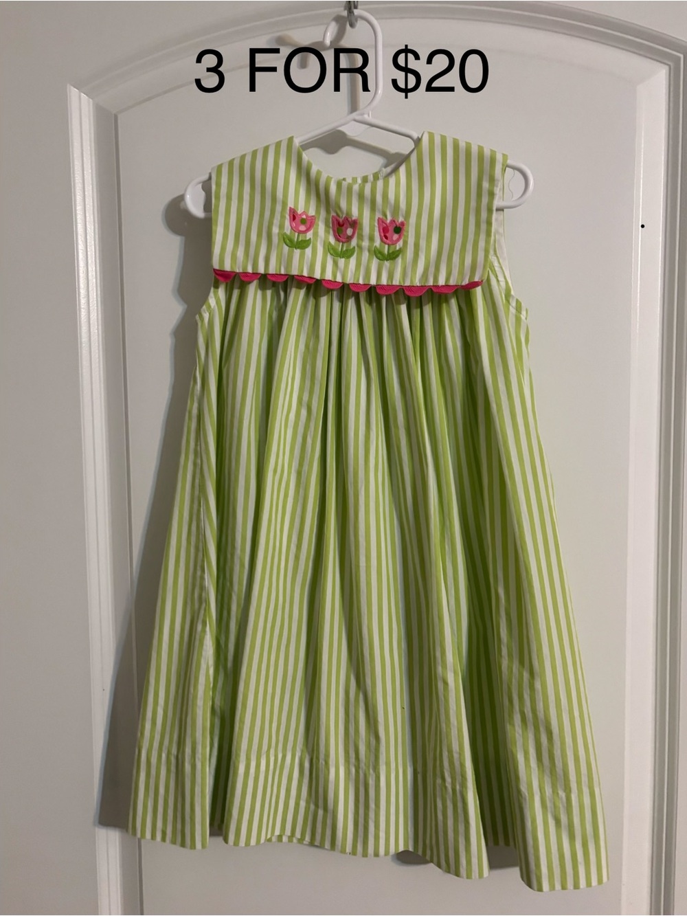 🌟Girls 4T The Bailey Boys Green Striped Dress with Pink Tulip Detail